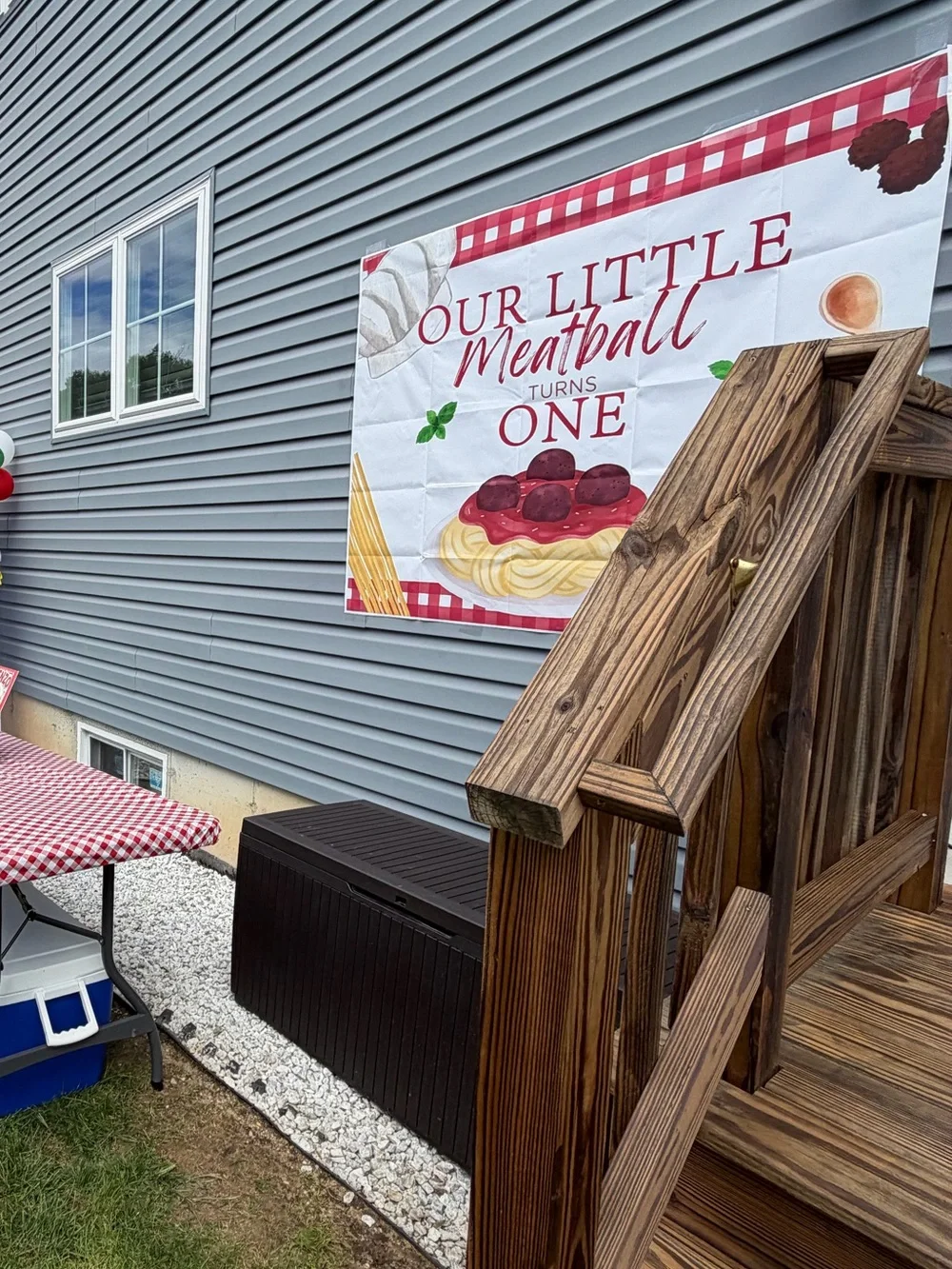 Our Little Meatball Turns One Birthday Backdrop - Red & White